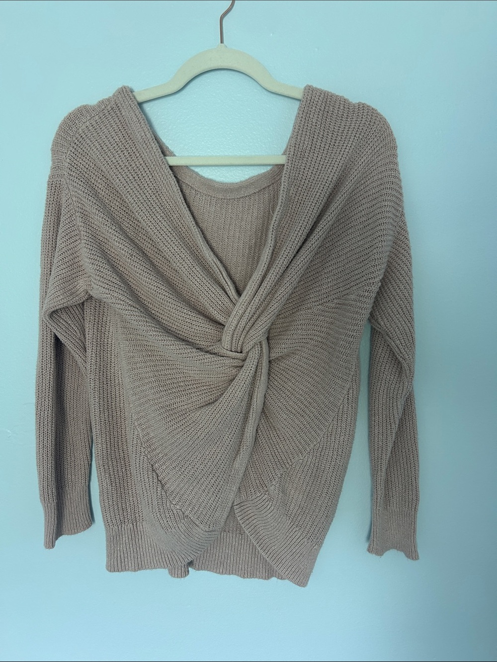 Pixley Taupe Twist-Front V-Neck Sweater